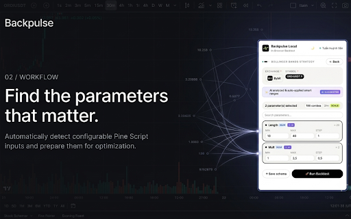 TradingView Strategy Optimizer (AI Assisted) by Backpulse :: Automated TradingView backtest & Pine Script optimizer. Scan parameters, run Brute Force search & boost ROI in 1 click.