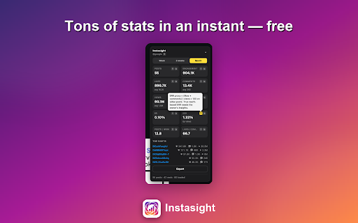 Instasight - Instagram Statistics :: Extended engagement stats for Instagram profiles: likes, comments, views & ER by week, 2 weeks or month.