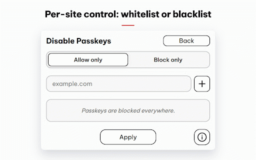 Disable Passkeys :: Blocks passkey (WebAuthn) prompts and their autofill.