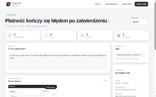 Broken Flow Recorder :: Record reproduction steps, console errors, network failures and screenshots in one bug report.