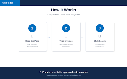 GR Finder :: Quickly find and tick invoices in Awaiting Payment — save time, reduce errors.