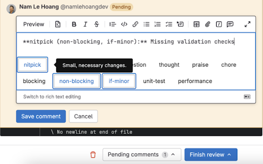 Conventional Comments Plus - Better Git Comments :: Tool to enhance Git VCS with customizable comment templates, team config exports, and multi-Git support.