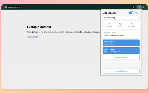 URL Blocker :: Block distracting websites and stay focused. Patterns sync across devices. 100% free - no ads, no limits, no premium.