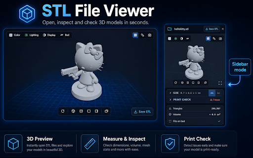STL File Viewer :: Open .stl files in your browser. Use this stl file viewer to view stl online and size-check any 3d model. No upload, fully offline.