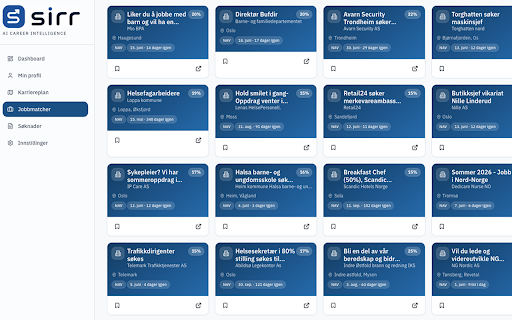 Sirr Job Saver :: Save job postings from LinkedIn, Finn.no, NAV Arbeidsplassen, Jobbnorge, and Indeed to your Sirr Application Tracker.