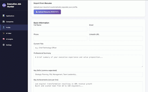 Executive Job Hunter :: Private job search tool with AI-powered application assistance for senior professionals