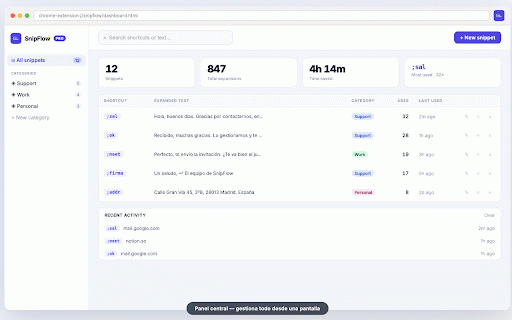 SnipFlow - Text Expander :: Expand shortcuts into full text snippets. Save hours every week.