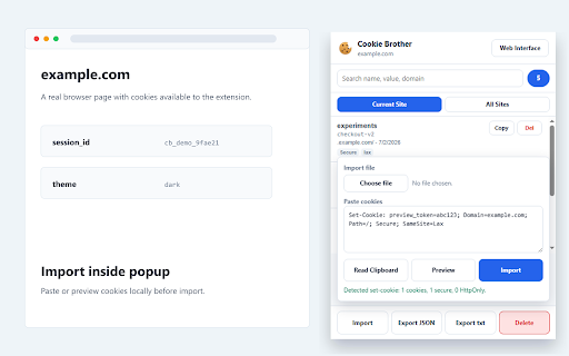 Cookie Brother :: Import, export, inspect, and clean browser cookies locally.