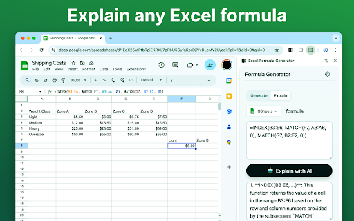 Excel Formula Generator :: AI for Excel and Google Sheets. Our formula generator explains existing and creates new ones from text. Stop searching, start doing