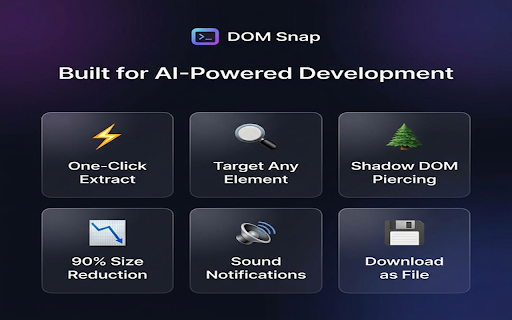 DOM Snap — AI-Ready DOM Extractor :: v1.1.02: Pro History + Interactive Picker + Markdown Export. Optimized for AI snap-fast DOM extractions with Shadow DOM support.