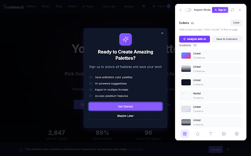 Coloracci: CSS Inspector, Colors & AI Specs :: Inspect CSS, extract color palettes, fonts & assets from any site. Copy elements as CSS, Tailwind or AI prompts. 100% free.