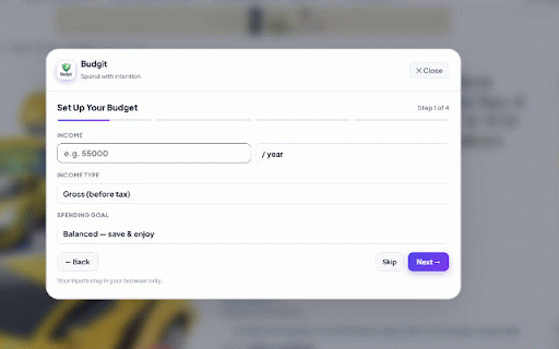 Budgit :: Smart spending interceptor that adds helpful friction before impulse purchases.