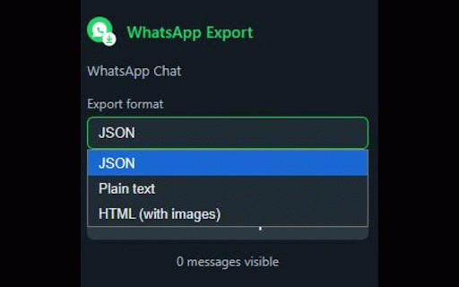 Chat Exporter for WhatsApp Web :: Export chats from WhatsApp Web to JSON, text, or HTML. Independent and not affiliated with WhatsApp or Meta.