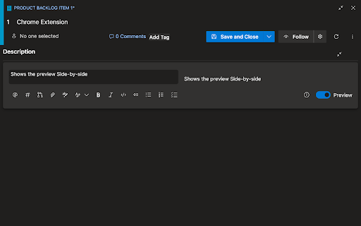 Azure DevOps Side Preview :: Moves the Azure DevOps Markdown preview to the right and keeps the toolbar on its own row.