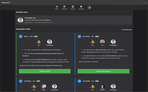 Trancend AI :: AI assistant empowering relationship-builders and sales reps to unify relationships and facilitate warm intros at scale.