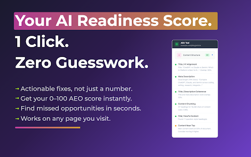 AEO Tool :: Analyze AI searchability with AEO Tool — check answer engine optimization compliance and content optimization for AI.