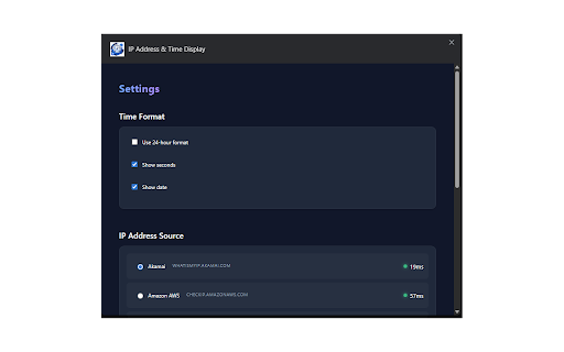 IP Address & Time Display :: Display your public IP address and current system time.