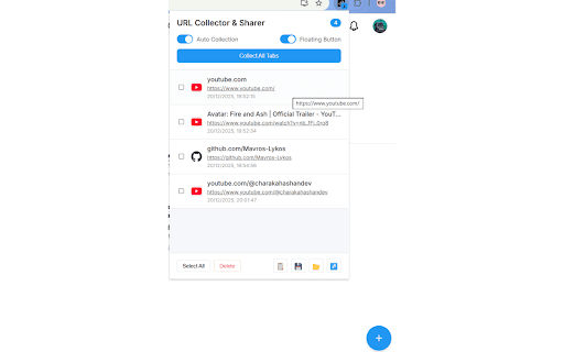 URL Collector and sharer :: Collect & share links instantly. Auto-capture URLs, export to JSON/CSV/TXT, bulk open tabs. For research & productivity.