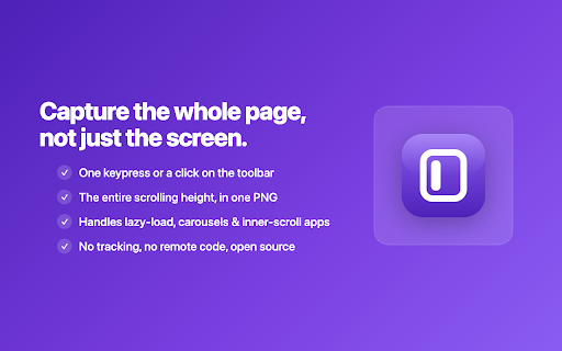 FullPageShot :: Open source, self-hosted, no tracking. Full-page screenshot of the current tab's entire scrolling height, in one click.