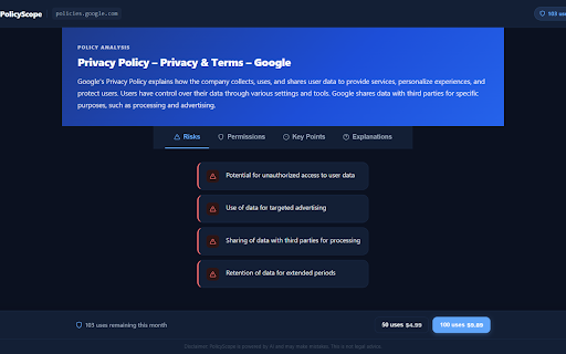 PolicyScope :: Analyze any privacy policy or terms of service in seconds using AI. Highlight any clause to instantly understand what it means.