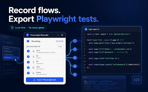 Tracewright Recorder :: Record browser flows locally and export clean Playwright tests.