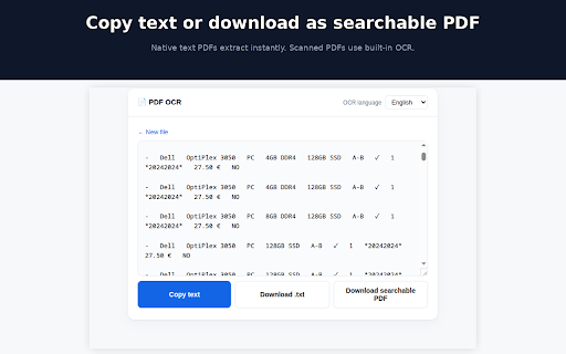 PDF OCR — Extract Text from PDF :: Extract text from scanned or image-based PDFs. 100% local processing — your files never leave your browser.