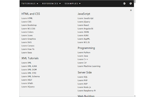 W3Schools :: This extension provides a clean, distraction-free, app-style window to access popular web development learning resources.