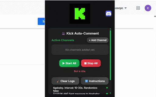 Kick Auto-Comment :: Auto-comment bot for Kick (Support multiple channels/chats). Best for lurking and not ruining KCIP.