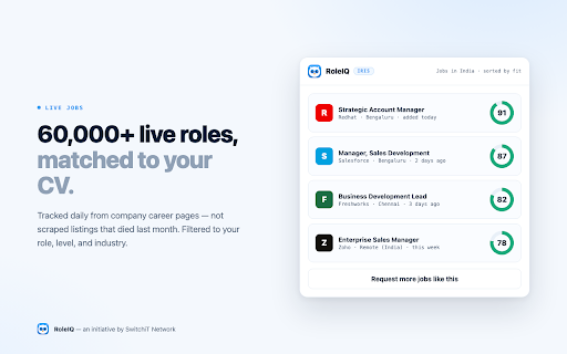 RoleIQ — Find Your Fit :: SwitchiT Network RoleIQ: score your CV against any job, catch ATS rejections, and tailor your resume in one click.