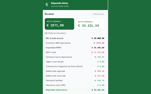 Calcolo Stipendio Netto :: Calcola il tuo stipendio netto dalla RAL in pochi secondi. Aggiornato al 2026 con IRPEF, INPS, detrazioni e addizionali regionali.