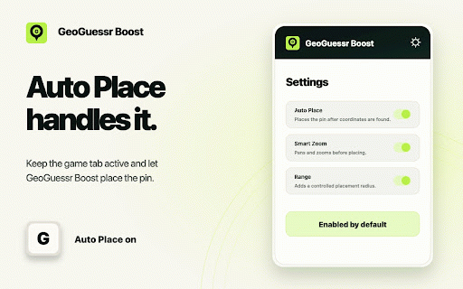 GeoGuessr Boost (GeoGuessr Cheat / Hack) :: GeoGuessr cheat and GeoGuesser hack helper with exact coordinates, Auto Place, Smart Zoom, Range, and OpenGuessr support.