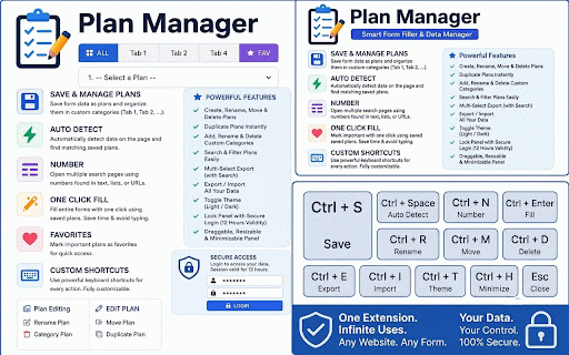 Form Helper :: Form Helper (lite, no animations): plan management, 2 quick plan slots on shortcut keys, form tools and persistent storage.