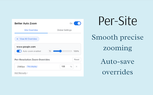 Better Auto Zoom :: Automatically adjusts browser zoom based on display resolution with global and per-site settings