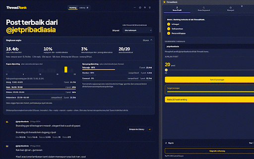 ThreadRank :: Kumpulkan dan urutkan post Threads berdasarkan engagement, langsung dari panel samping browser.