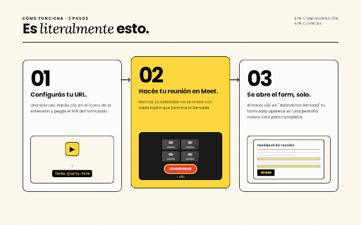 Meet → Formulario post-reunión :: Te redirige a un formulario (o cualquier URL) cuando salís de una reunión de Google Meet.