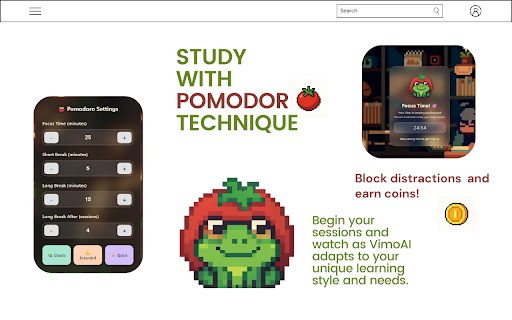 VimoAI – Your Anti-Procrastination Buddy :: A Pomodoro timer with a virtual pet companion that motivates you to stay focused.
