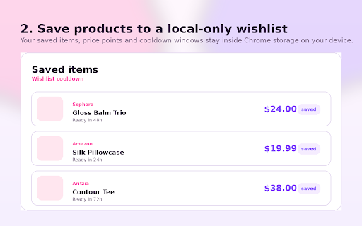 GlowPause - Shopping Pause & Wishlist :: Pause impulse shopping clicks, save items for later, and keep your wishlist data locally in Chrome.