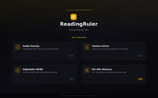 ReadingRuler - Line Focus for Reading :: A highlight bar follows your cursor to track lines while reading. Great for dyslexia, ADHD, and long-form content.
