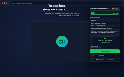 AI Interviewer Copilot :: Copiloto de entrevista: transcribe en vivo al entrevistador y sugiere una respuesta basada en tu CV.