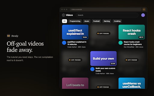 Fovely: YouTube Focus & Distraction Blocker :: Block YouTube distractions, keep the tutorial: Fovely hides the videos and Shorts that don't fit the goal you type.