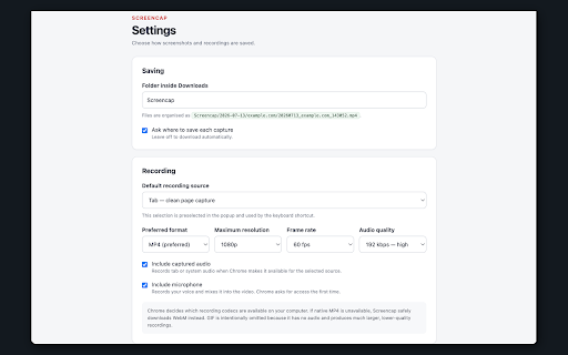 Screencap :: Capture screenshots, full-page scrolling captures with a built-in crop editor, and tab/window/screen recordings.
