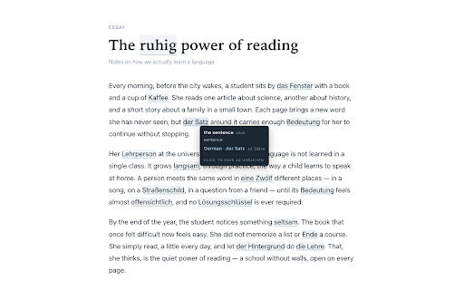 Contexto :: Learn Spanish, German, French, or Italian while you read — words change in context, fully on-device.