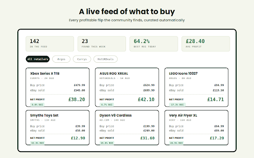 SNDDeals: eBay Sold Price & Reseller Profit Checker :: Real eBay UK sold prices and net profit before you buy to flip. 17 UK retailers, 7 free checks, no card required.