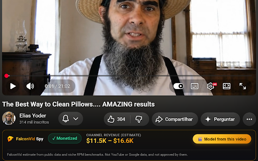 FalconVid for YouTube™ – Channel Insights :: See monetization status, estimated AdSense revenue and average video length for any YouTube channel you visit.