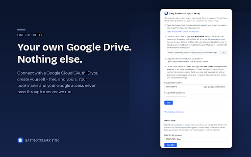 Easy Bookmark Sync :: Syncs bookmarks between computers through your own Google Drive.