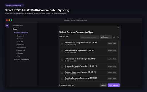 Canvas to Obsidian Sync :: Collect Canvas course data from your browser session and send to Obsidian.