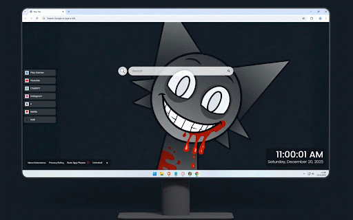 Incredibox Sprunki Wenda Dark Live Wallpaper :: Sprunki Wenda in haunting dark form with sinister smile on moody shadowy background.