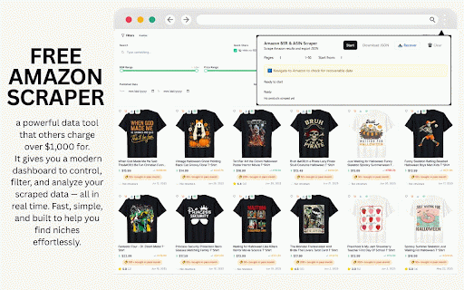 MerchGhost For Merch By Amazon, Redbubble, TeePublic :: Automate design uploads across Amazon Merch, TeePublic, and Redbubble. Includes Amazon BSR & ASIN scraper for market research.