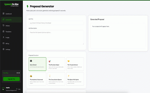 UpworkScribe :: Generate winning Upwork proposals in one click. Sync your profile and extract job details directly into UpworkScribe.