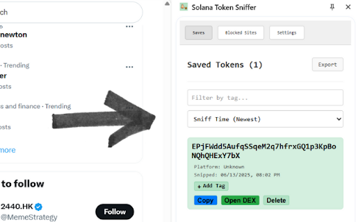 Solana Token Sniffer :: Scans pages for Solana token addresses and lets you copy them!